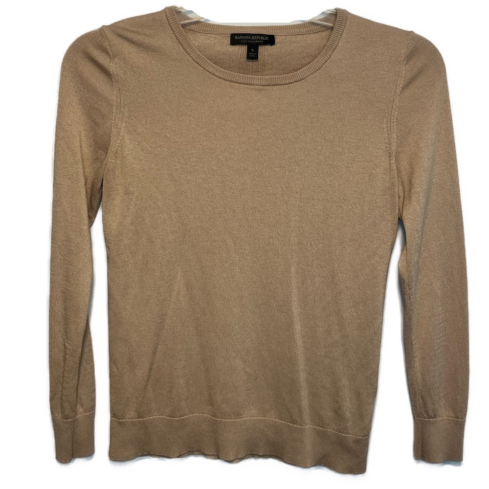 Banana Republic Silk Cashmere Camel Brown Long Sleeve Crew Neck Sweater Sz S - Picture 2 of 8